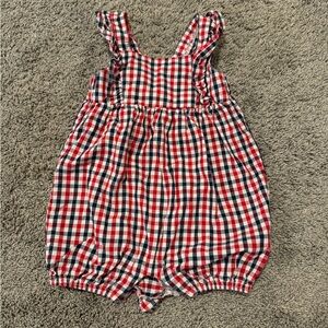 Red White and Blue plaid, ruffled 18 Month Girls tank Romper.